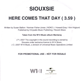 Here Comes That Day Promo CD Single Front Cover - Click Here For Full Scan